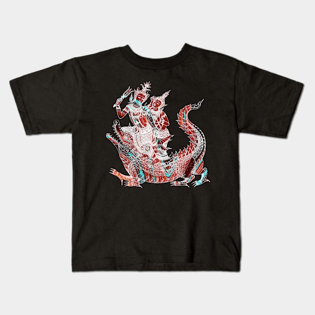 Thai Mythological Figure Riding A Spiritual Animal Kids T-Shirt by VintCam